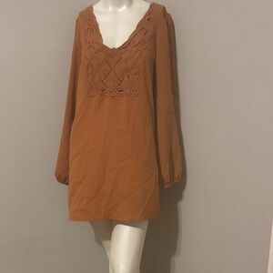 Karlie mini Brown Long Sleeve Dress with Intricate Front Design.